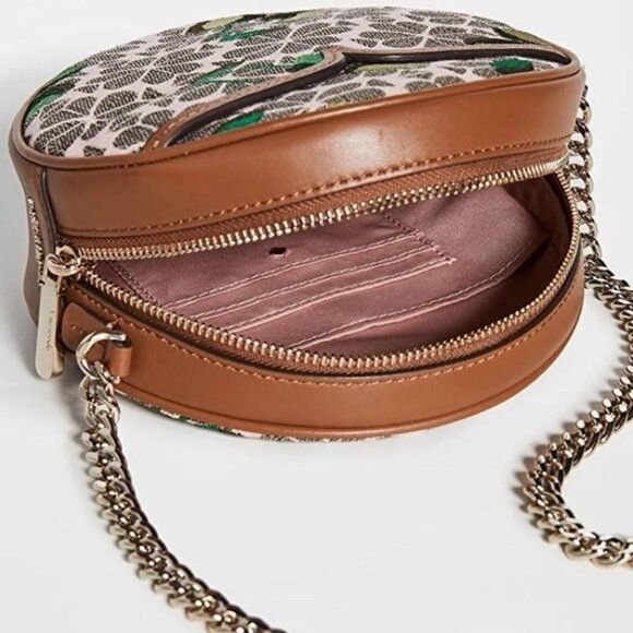 Kate Spade Cherry Jacquard Canteen Round Crossbody Brown Floral Leather - Picture 12 of 13